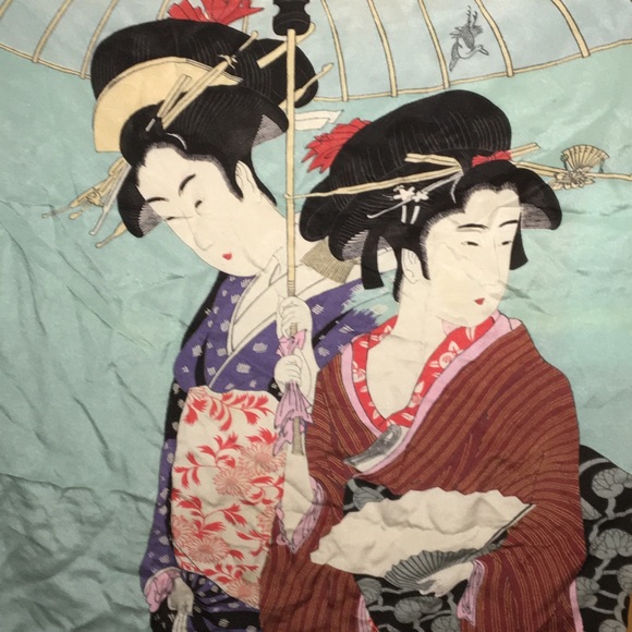 Vintage silk scarf featuring geisha girls - Picture 4 of 6